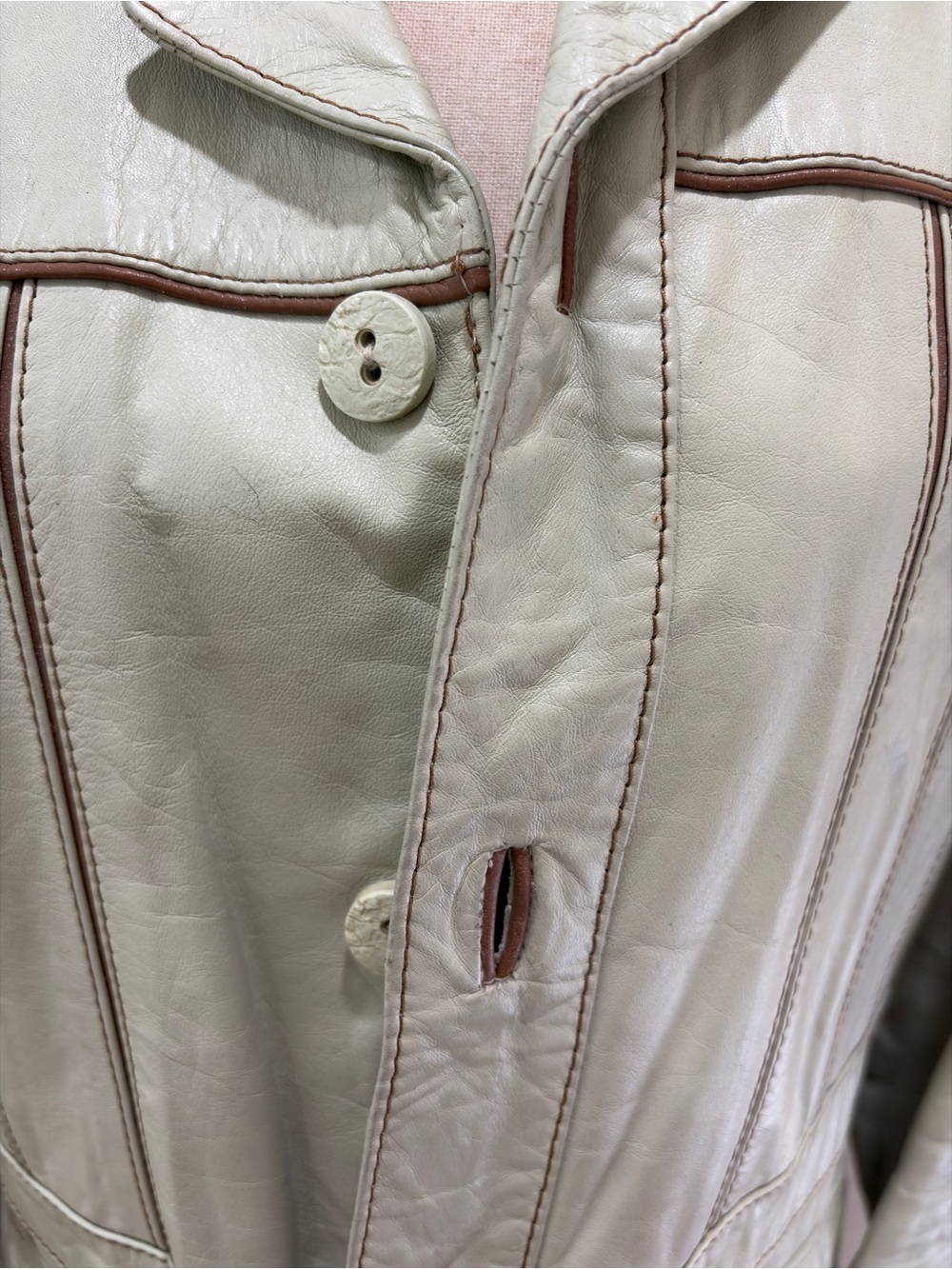 Beige/Tan Coat/Jacket with Brown Piping - Picture 2 of 10